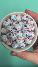 USA, Stars & Fireworks Printed Silicone Beads 15mm (Package of 10)