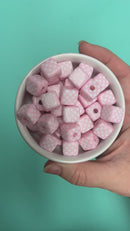 Powder Pink and White Check Square Beads 14mm Square, 16mm Diagonal (Package of 10)