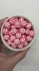Coral Pink Swirl Printed Silicone Beads 15mm (Package of 10)