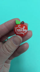 3-D Teacher Apple w/Thank You & Worm on Reverse Side Silicone Focal Bead 26x22x19mm (Package of 2)