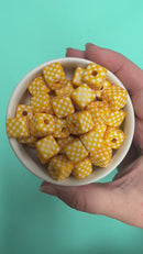 Yellow and White Check Square Beads 14mm Square, 16mm Diagonal (Package of 10)