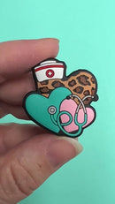 Heart Trio w/Nurse Hat & Stethoscope Silicone Focal Bead 32x30mm (Package of 2)