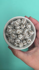 White w/Brown Printed Silicone Beads 15mm (Package of 10)