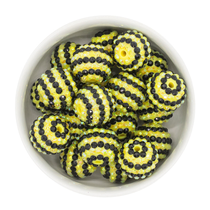 Black & Yellow Rhinestone Stripe Beads 20mm (Package of 10)