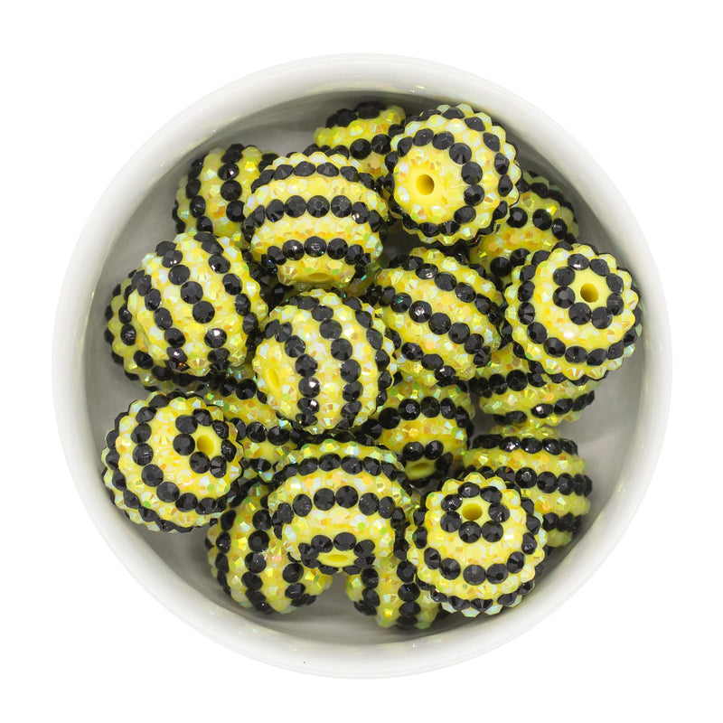 Black & Yellow Rhinestone Stripe Beads 20mm