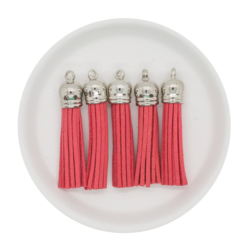 Bright Coral Tassel w/Silver Cap 50mm (Package of 5)