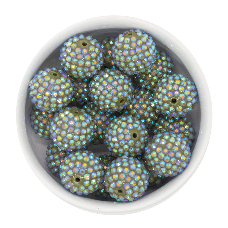 Army Green Rhinestone Beads 20mm