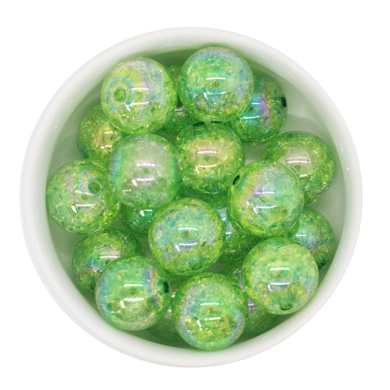 Lime Green Iridescent Crackle Beads 20mm (Package of 10)