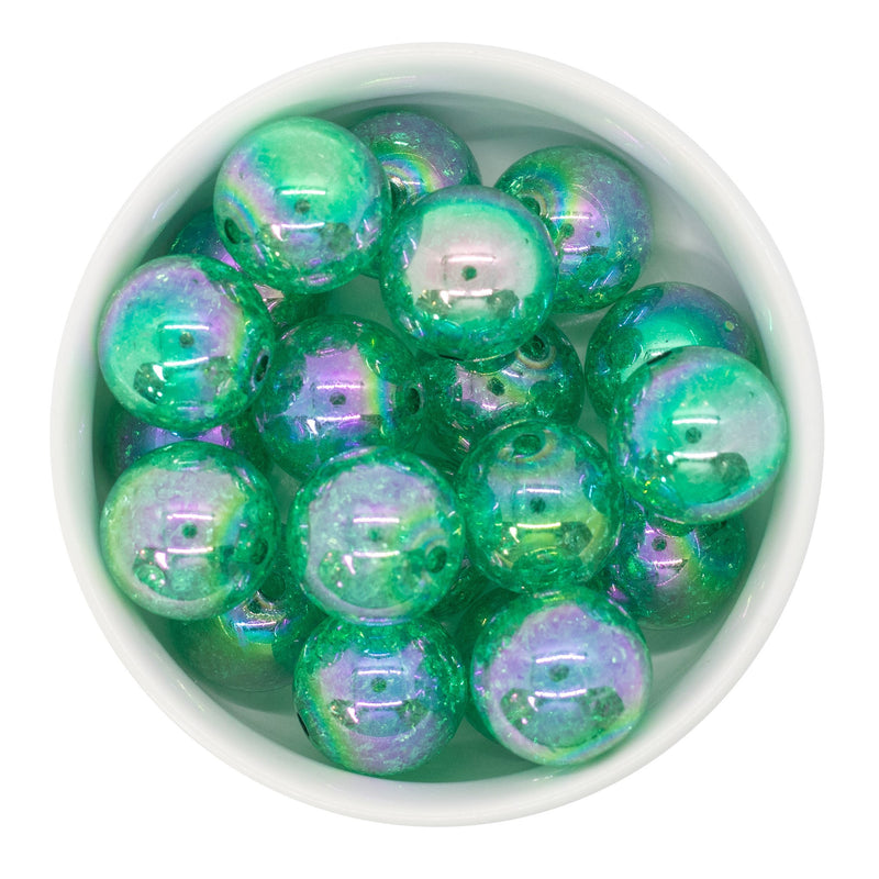 Jungle Green Iridescent Crackle Beads 20mm