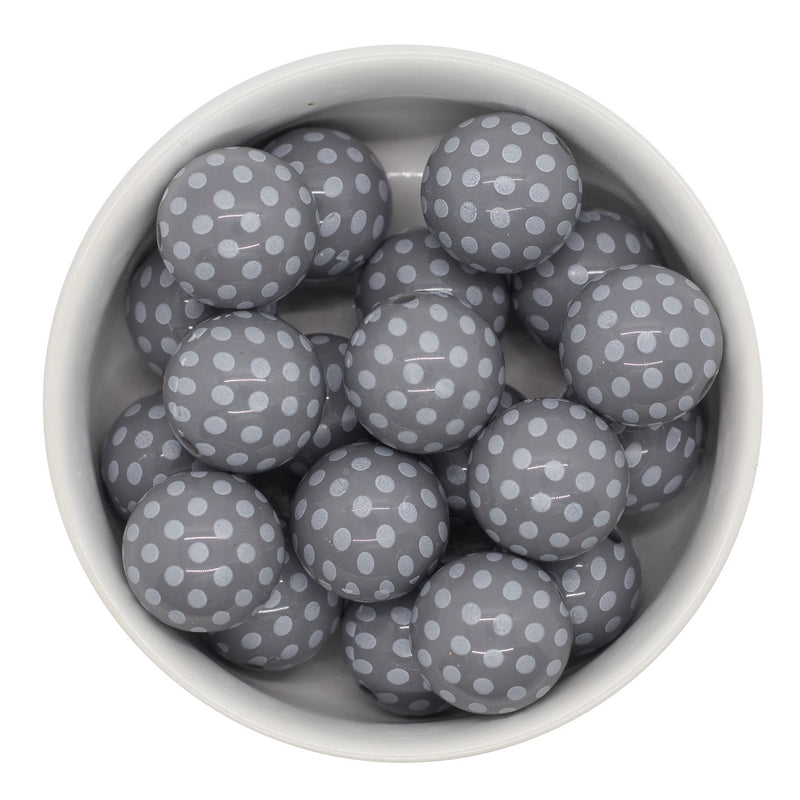 Grey w/White Polka Dot Overlay Beads 20mm (Package of 10)