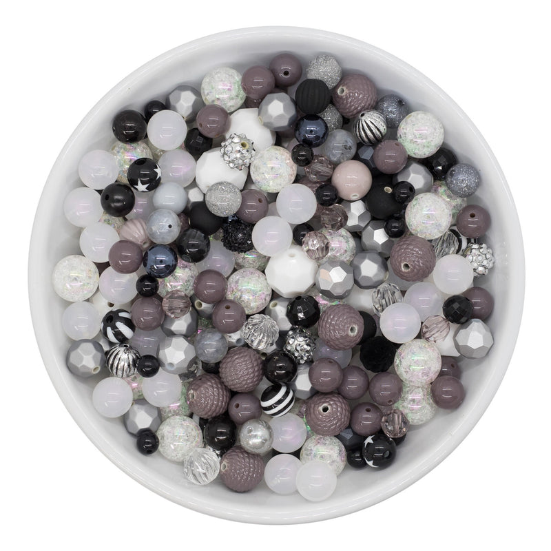 Shades of Black/Silver/Grey/White Random 6-12mm Bead Mix