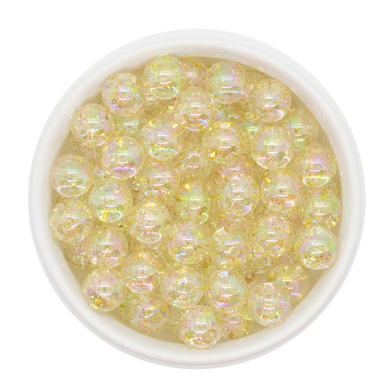 Gold Glitter in Clear Beads 12mm