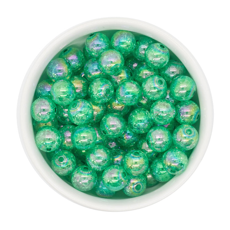 Jungle Green Iridescent Crackle Beads 12mm