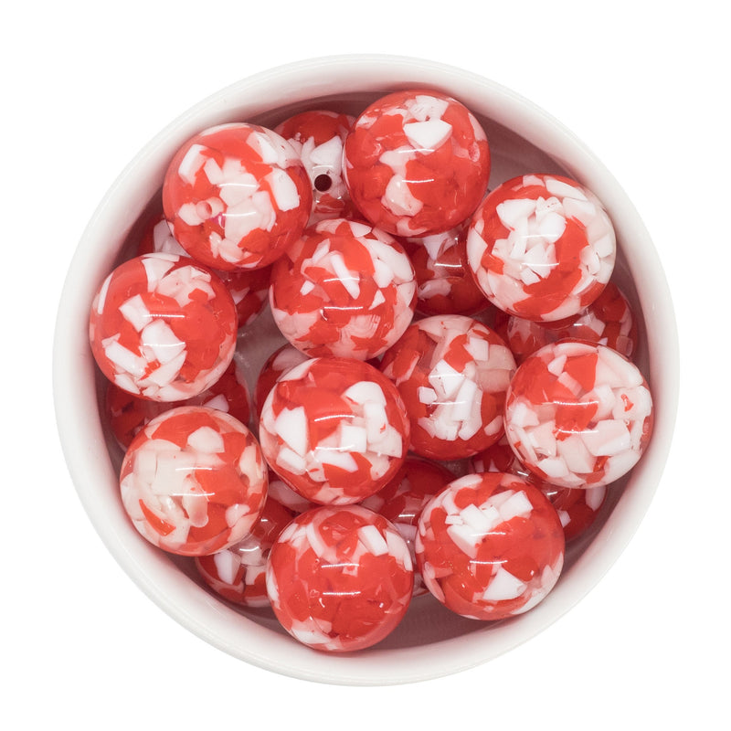 Red and White Resin Confetti Beads 20mm (Package of 10)