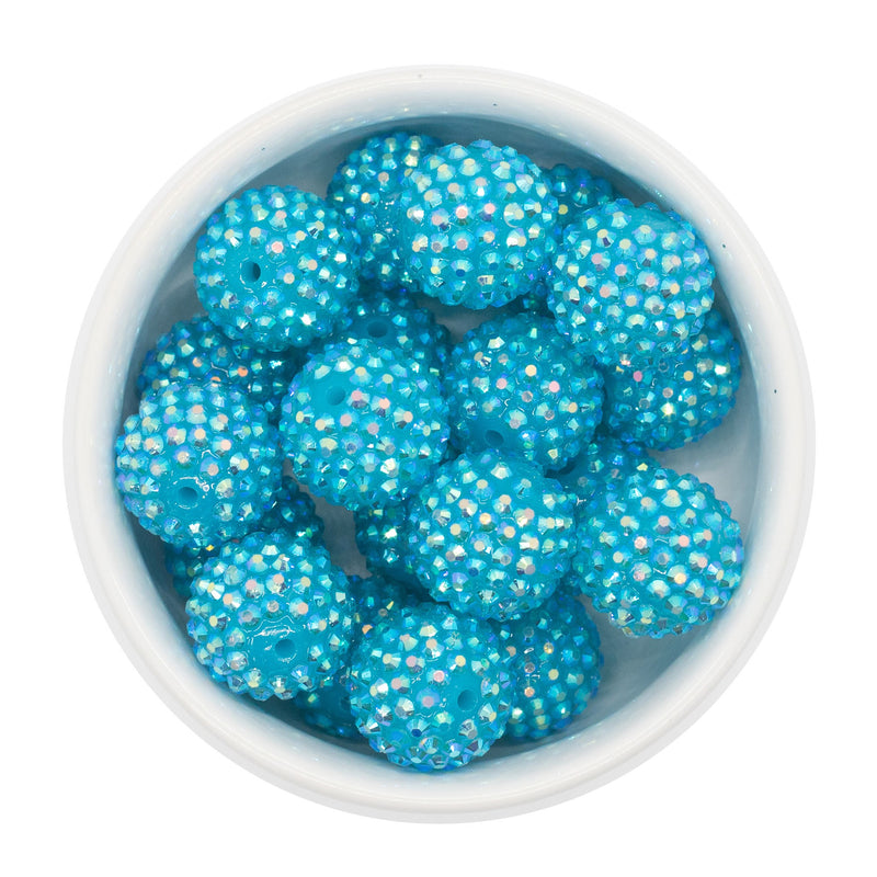 Neon Blue Rhinestone Beads 20mm