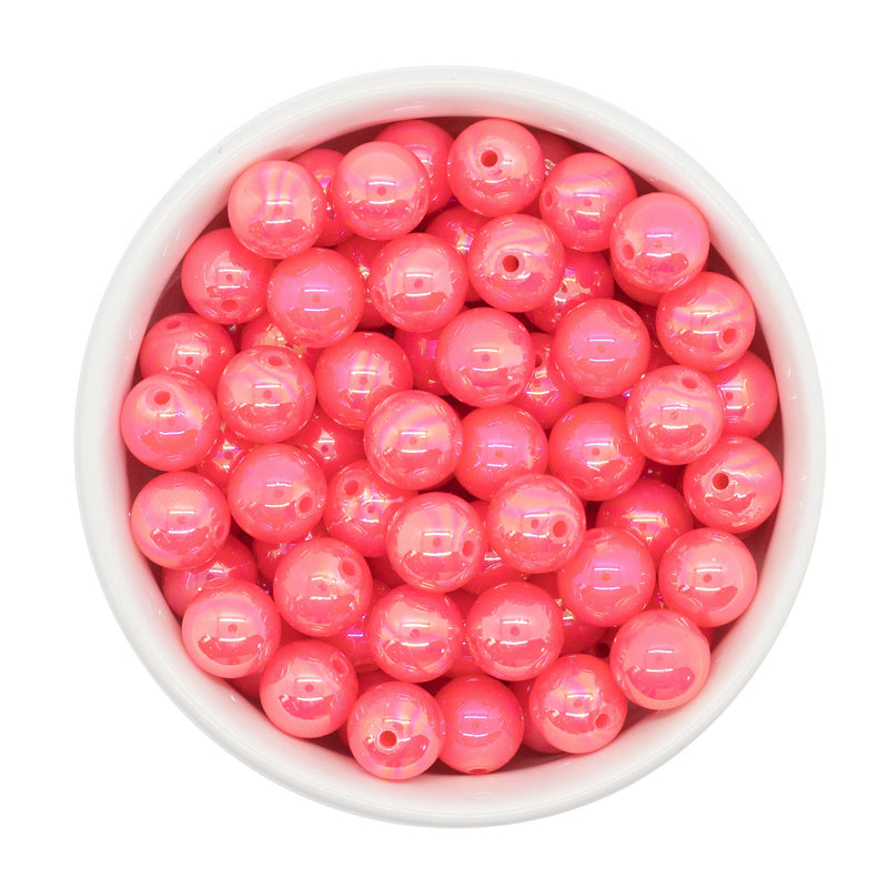 Neon Pink Iridescent Beads 12mm