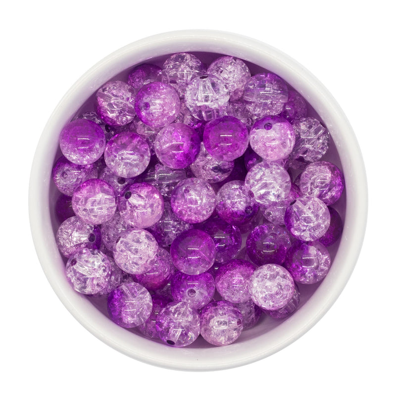 Neon Purple & Clear Duo Crackle Beads 12mm (Package of 20)