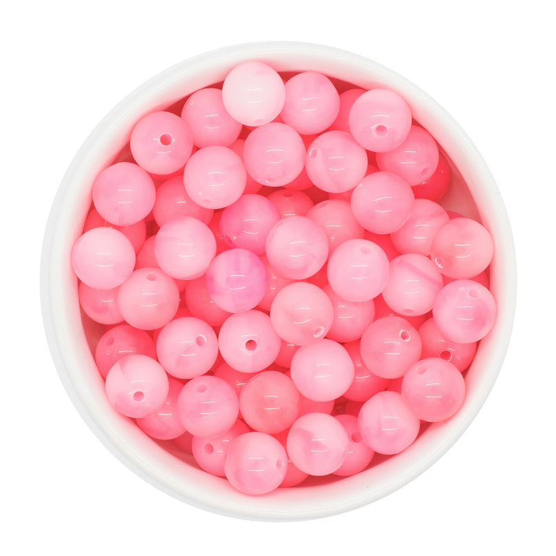 Neon Light Pink Jelly Marble Beads 12mm
