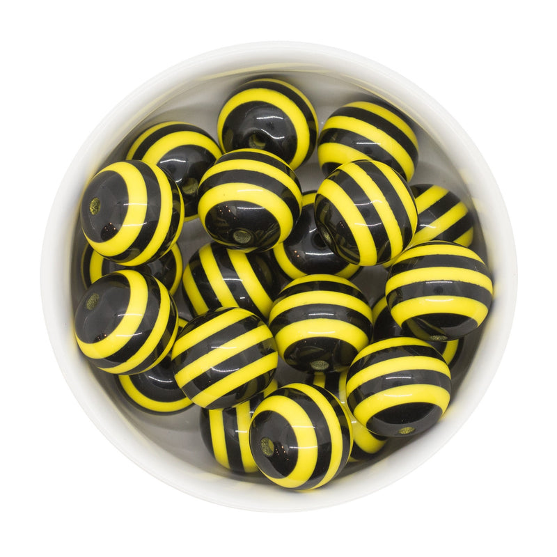 Black & Yellow Stripe Beads 20mm
