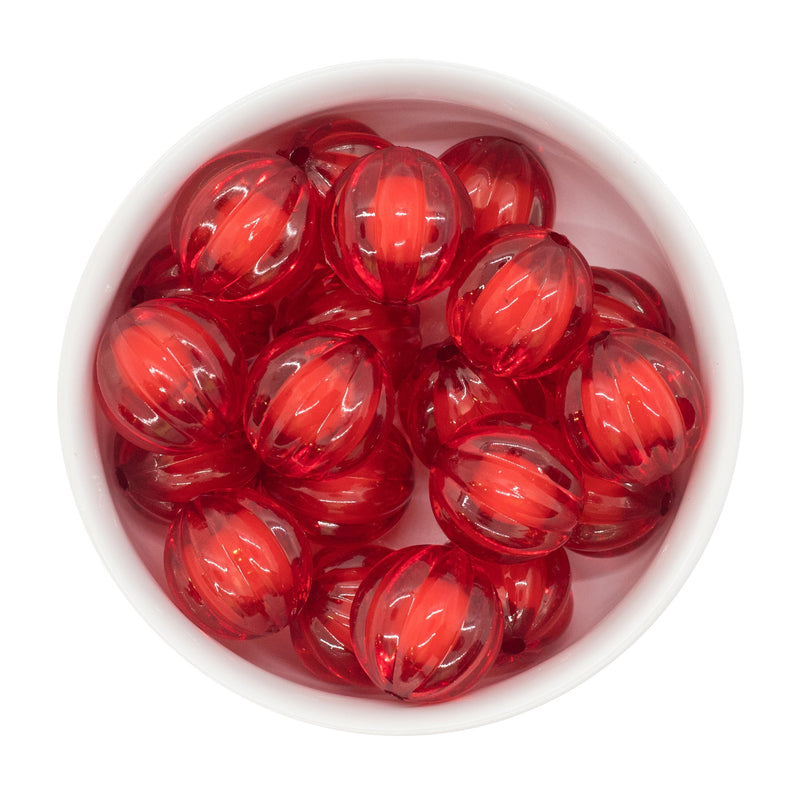 Red Translucent Pumpkin White Core Beads 20mm (Package of 10)