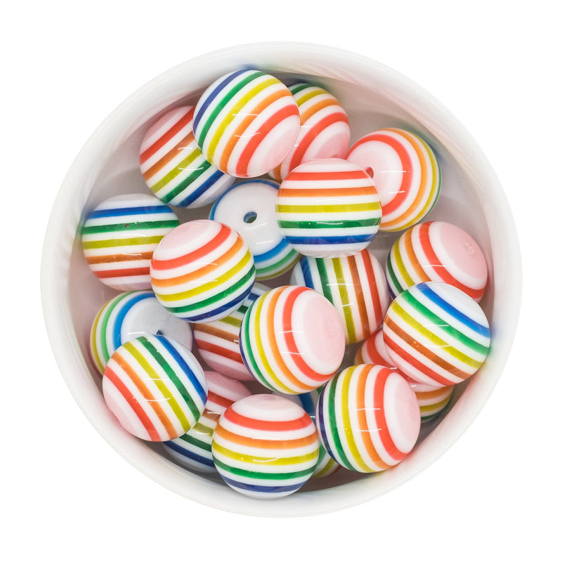 White Rainbow Stripe Beads 20mm