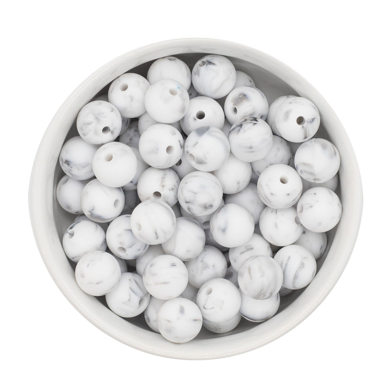 White Marbled Silicone Beads 12mm (Package of 20)