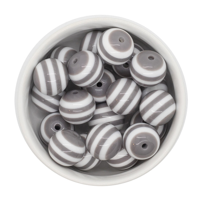 Grey and White Stripe Beads 20mm