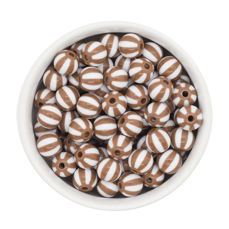 Brown and White Beach Ball Beads 12mm