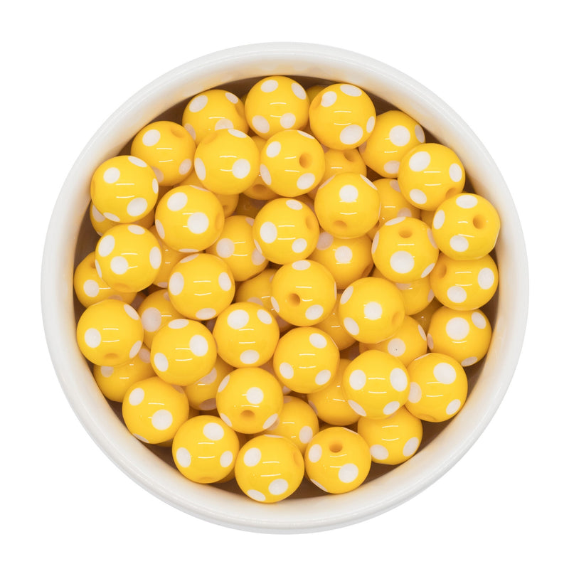 Yellow Polka Dot Beads 12mm