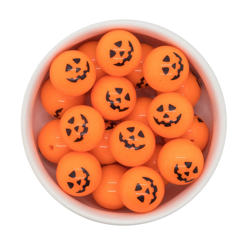Orange Jack-O-Lantern Printed Beads 20mm