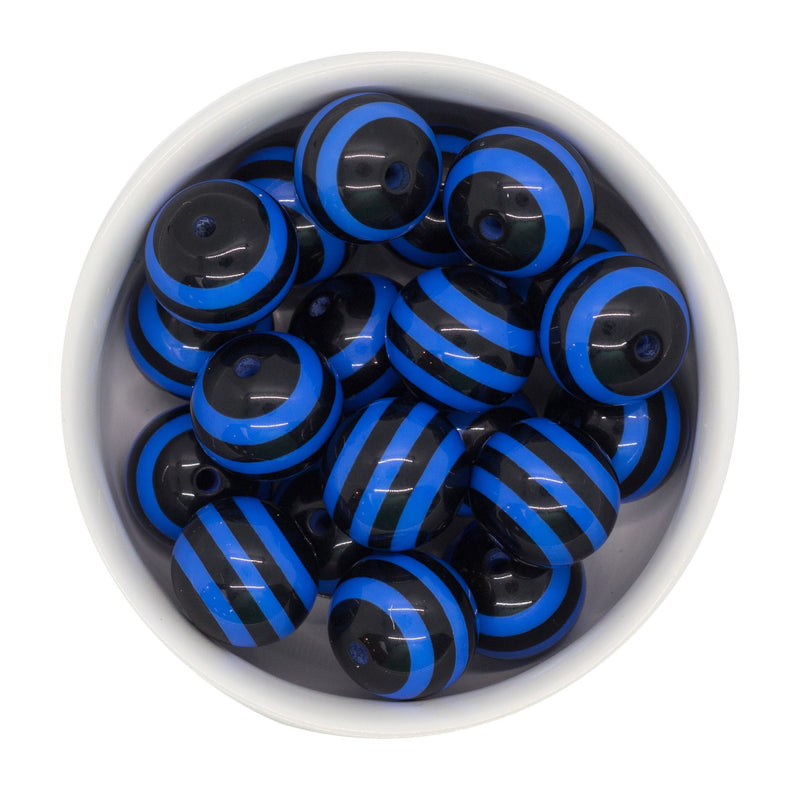 Blue & Black Stripe Beads 20mm
