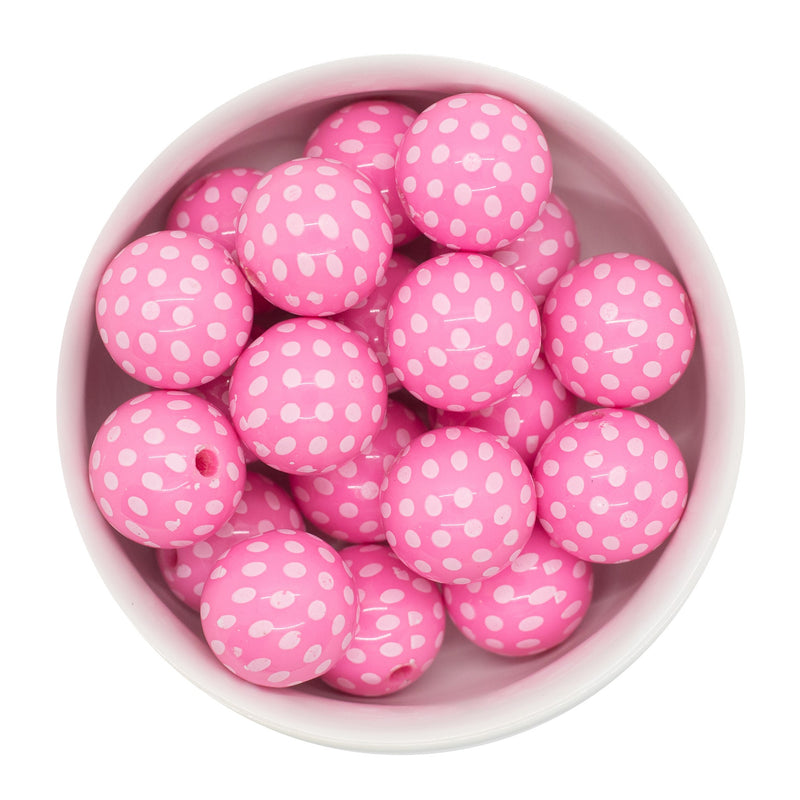 Bubblegum Pink w/White Polka Dot Beads 20mm (Package of 10)
