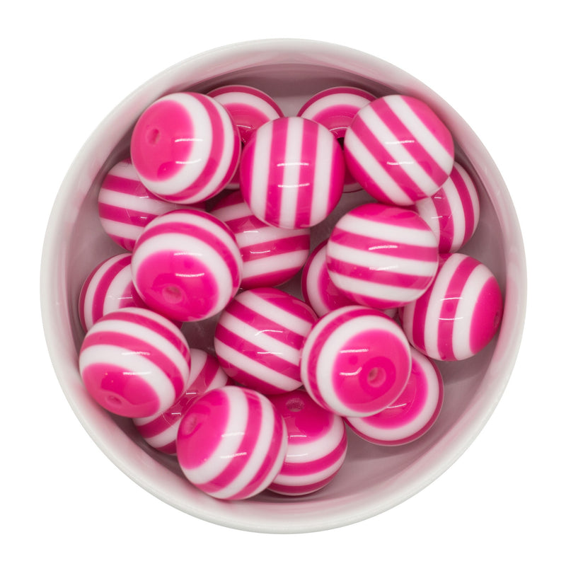 Wild Berry and White Stripe Beads 20mm (Package of 10)