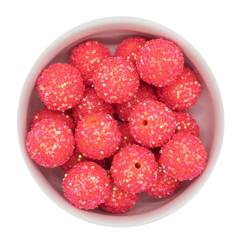 Neon Firey Pink Chunky Glitter Beads 20mm