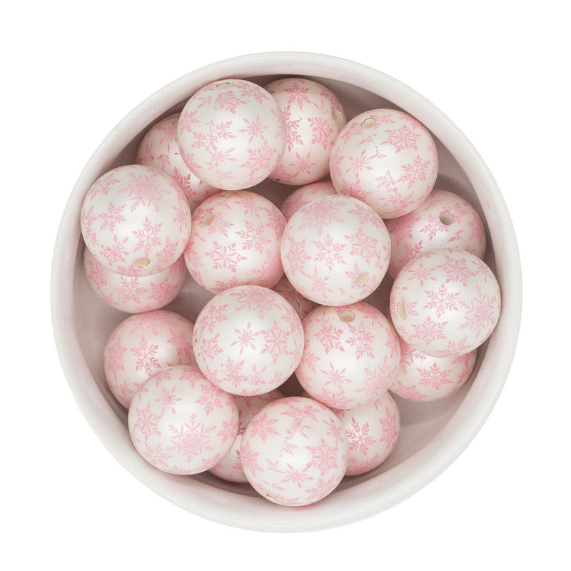 Light Pink Snowflake Printed Beads 20mm