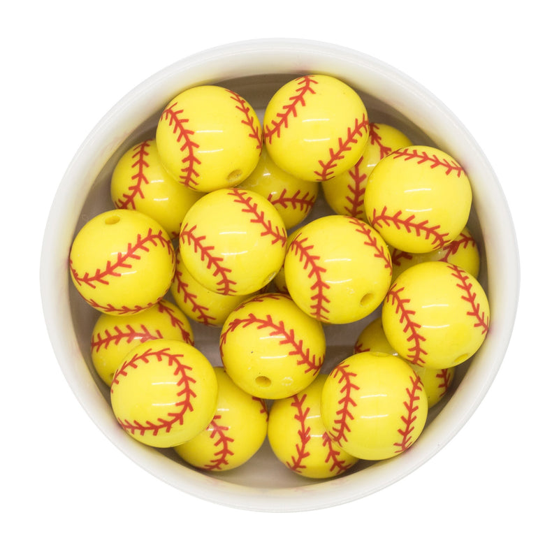 Softball Printed Beads 20mm (Package of 10)