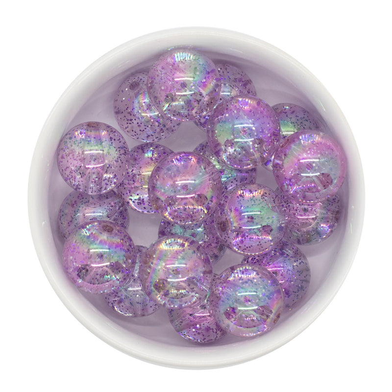 Purple Glitter in Clear Beads 20mm