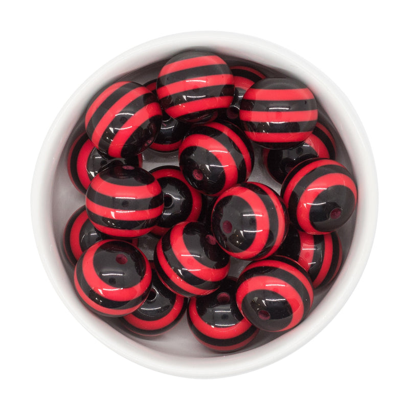Red & Black Stripe Beads 20mm