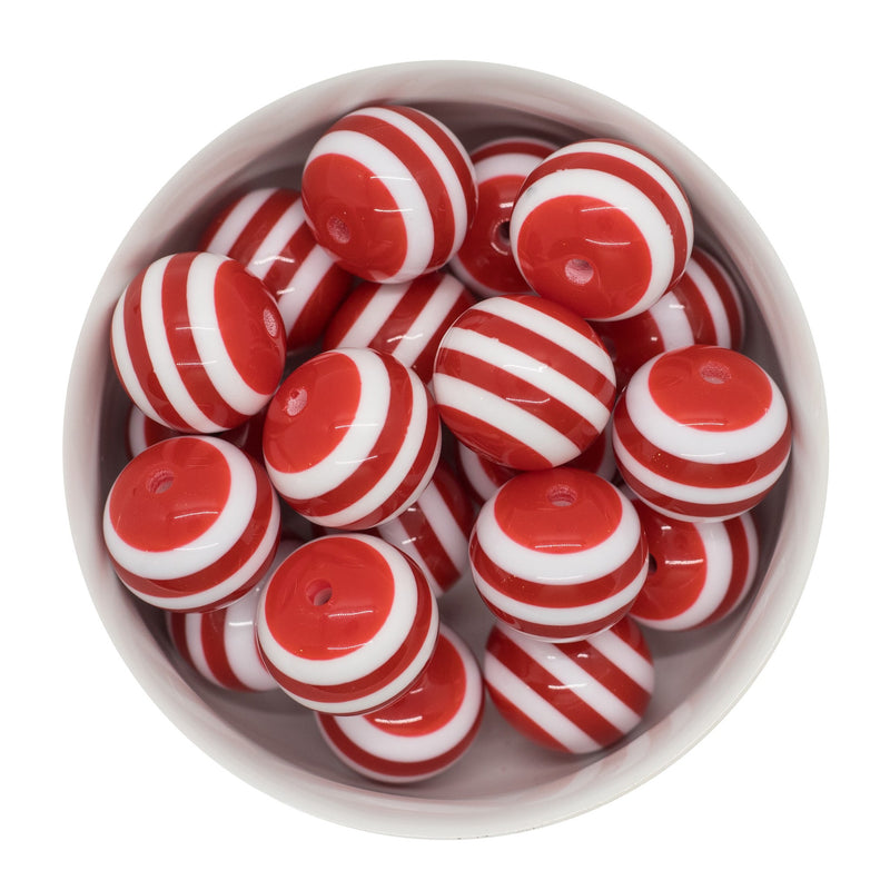 Red and White Stripe Beads 20mm