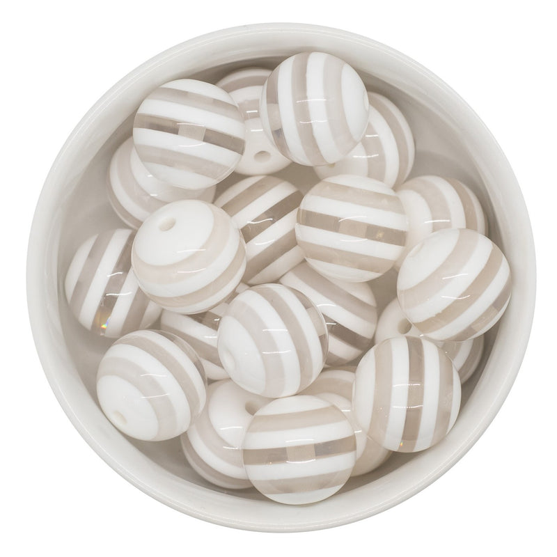 White and Clear Stripe Beads 20mm
