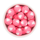 Neon Pink & White Heart Beads 20mm (Package of 10)