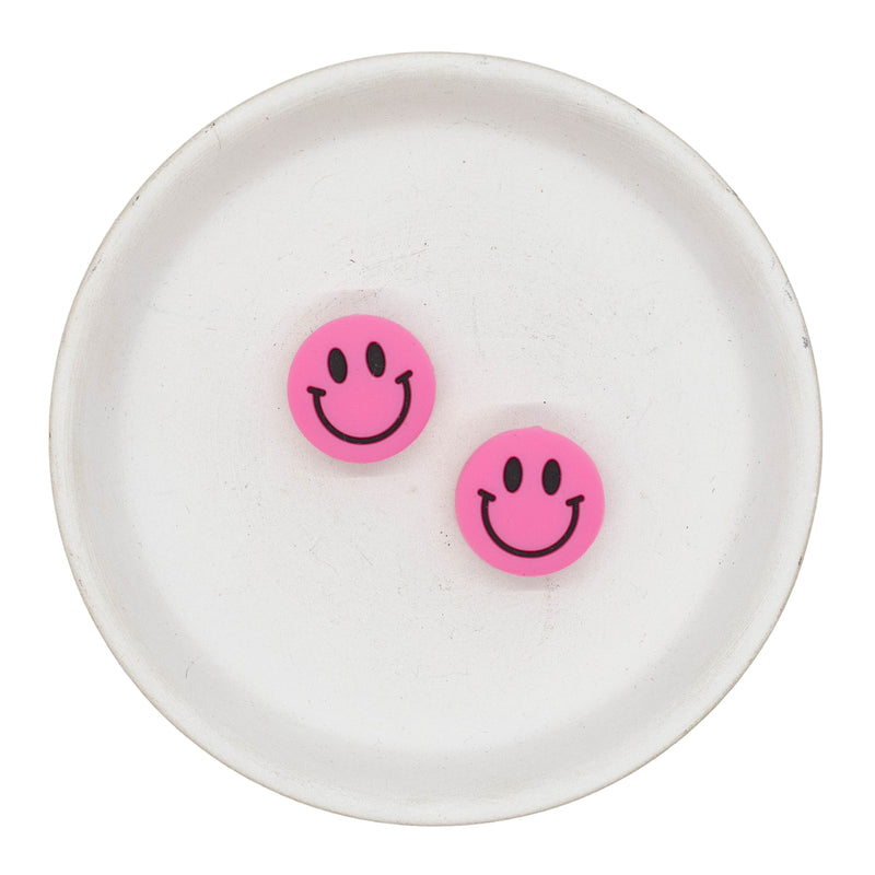 Bubblegum Pink Smiley Face Silicone Focal Bead 20mm (Package of 2)