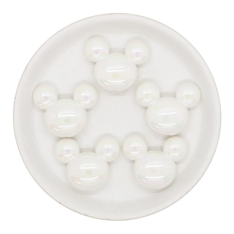 Iridescent White Mouse Head Beads 33x27mm