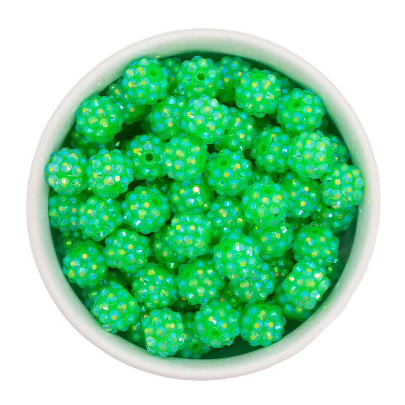 Neon Green Rhinestone Beads 12mm