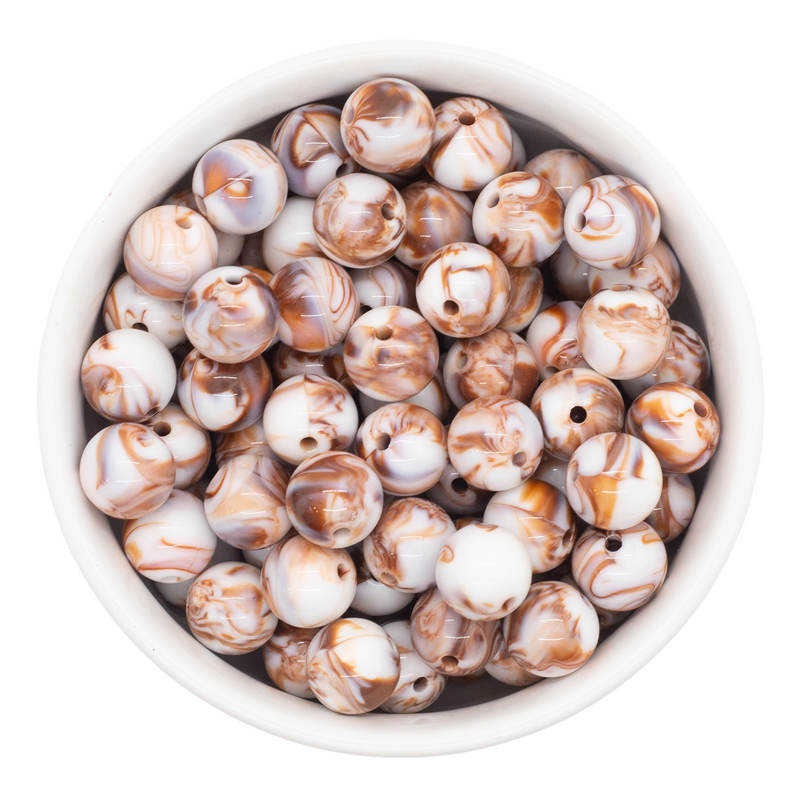 Brown and White Marble Beads 12mm (Package of 20)