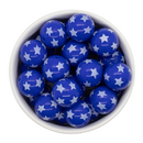 Royal Blue & White Star Overlay Printed Beads 20mm (Package of 10)