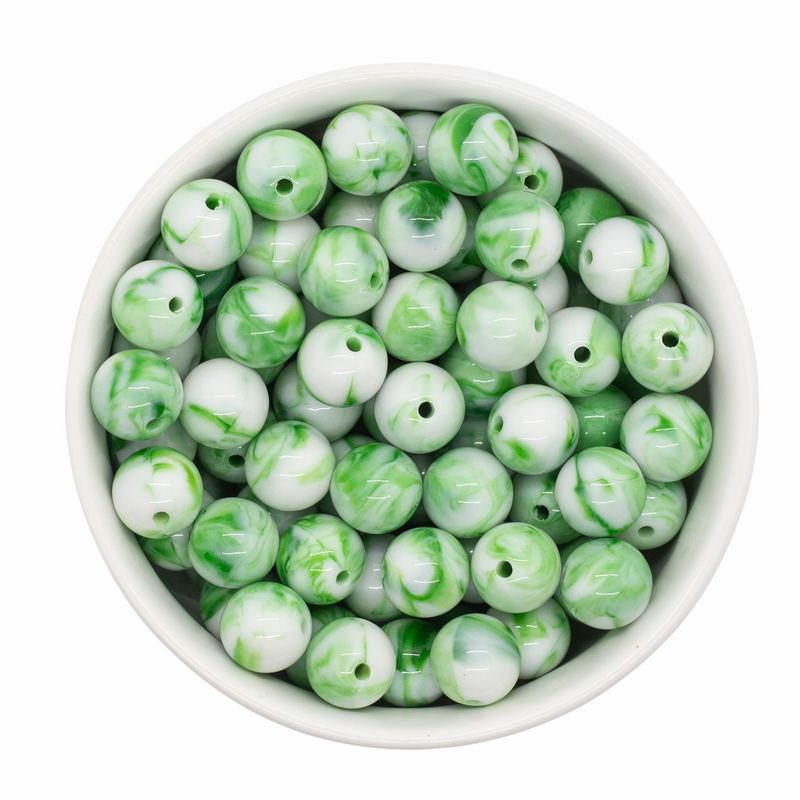 Green and White Marble Beads 12mm