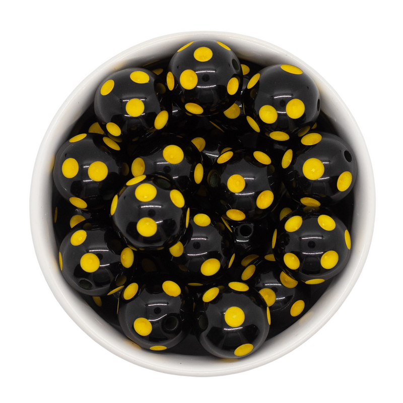 Black & Yellow Polka Dot Beads 20mm