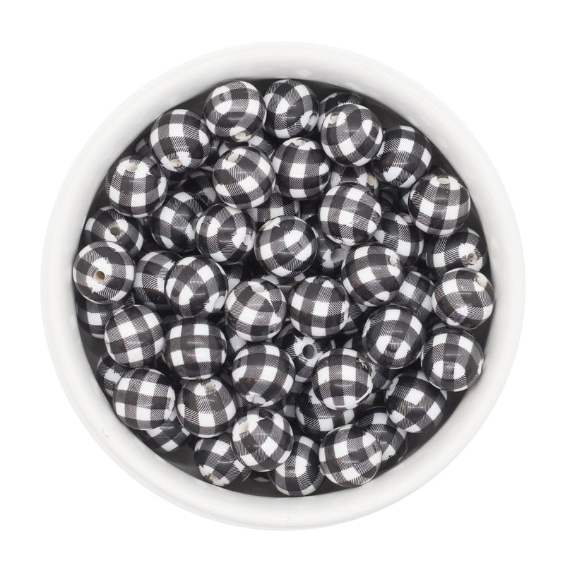 Black and White Plaid Beads 12mm