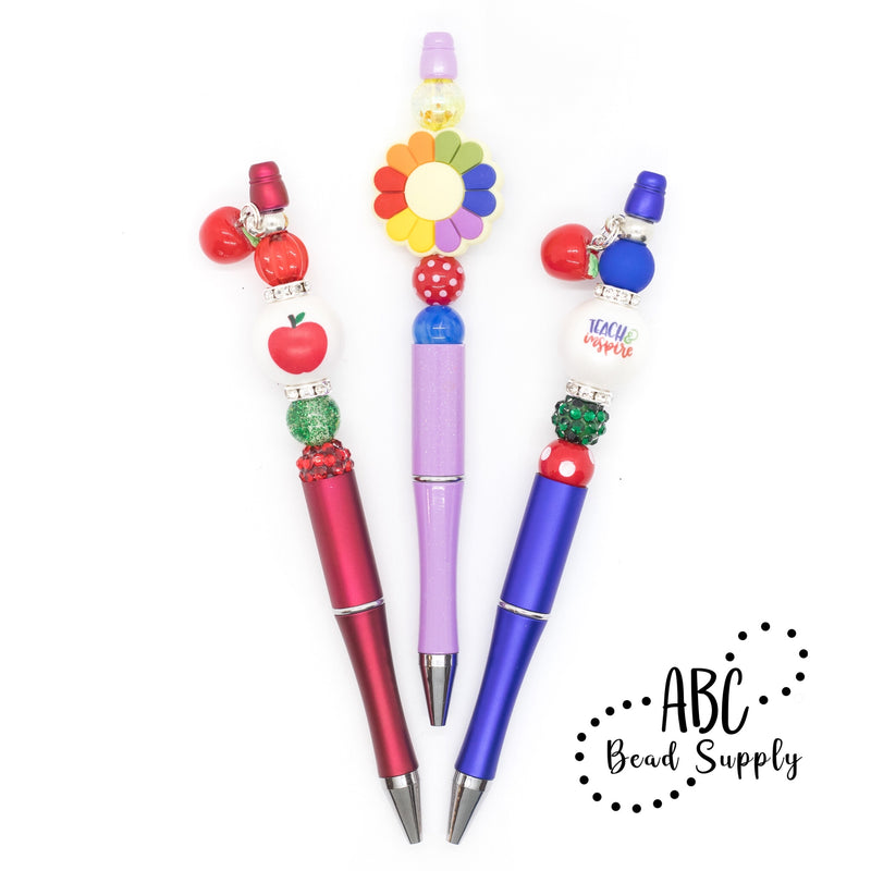 Back to School Beadable Pen Kit, Pencil DIY Bubblegum Bead PLASTIC Pen Kit,  Beadable Pens, Bubblegum Beads, Beaded Pens, Pen Beads, Focal 